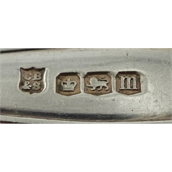 Pair of silver christening spoons by Cooper Brothers & Sons Ltd, Sheffield 1929 cased, four silver teaspoons and coffee spoon stamped sterling, silver napkin ring and six coffee bean spoons, hallmarked