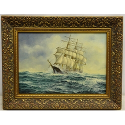  John E. Fox (British 20th century): 'Rising Gale', oil on canvas signed and dated 1985, titled verso 24cm x 34cm  