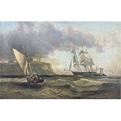 John Syer Jnr (British 1846-1913): Sail and Steam Boats off Tynemouth Priory, oil on canvas laid on to panel signed and dated '77, 40cm x 60cm