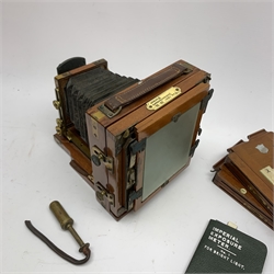 Lancaster Camera - mahogany and brass cased, 'The 1901 Instantograph Patent', lens with see-saw shutter, two additional plates