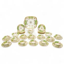 Coalport green batwing pattern part tea service for twelve covers, comprising twelve cups ...