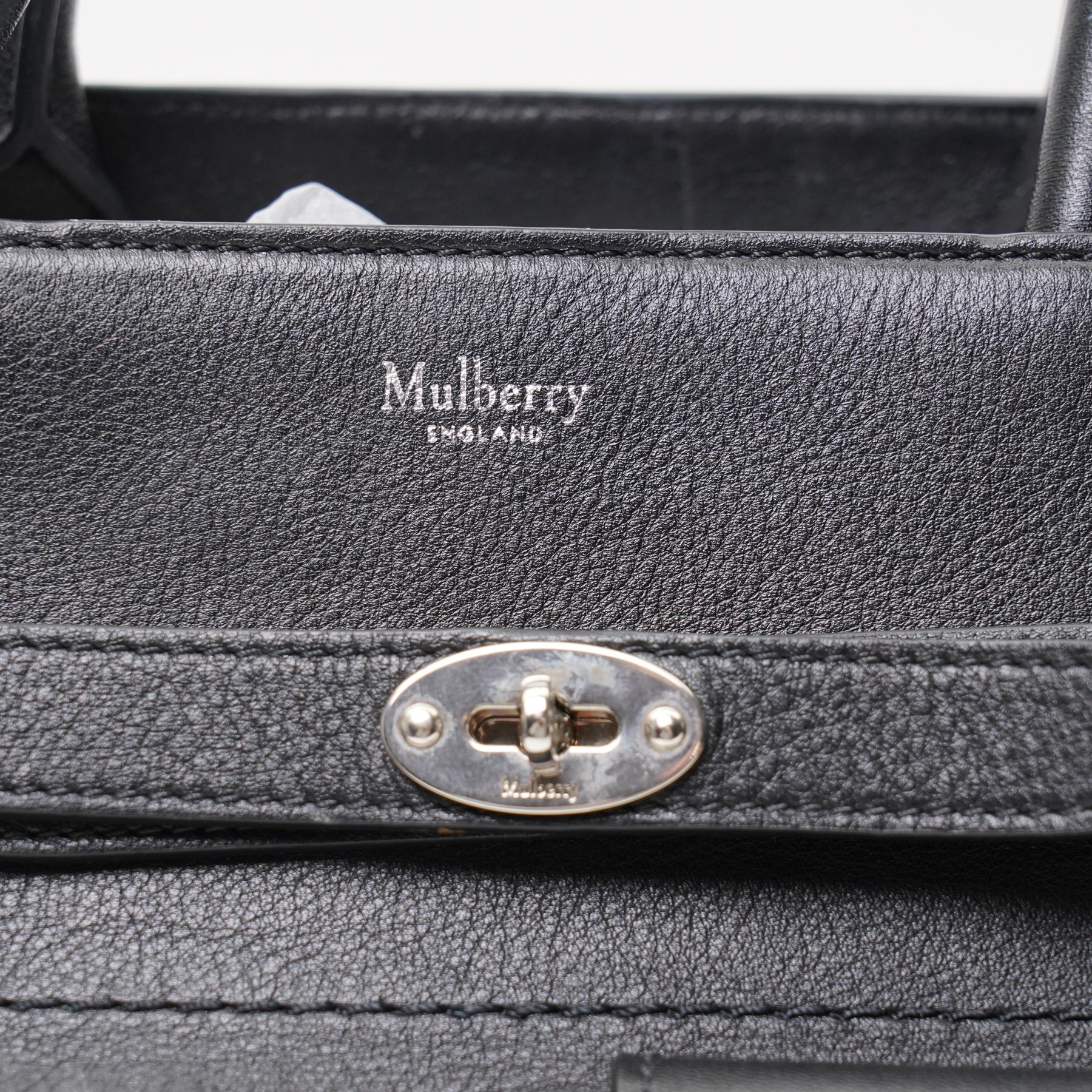 Mulberry - Belted Bayswater with Strap handbag in black Silky Calf leather, with twin rolled top handles, silver-tone hardware, belted side fastening, front zip pocket and envelope-form slip pocket, with original Mulberry product tag and dust bag