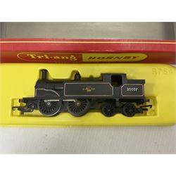 Hornby/Tri-Ang ‘00’ gauge - nine locomotives to include Britannia Class ‘Britannia’ 4-6-2 no.70000 in BR green; Class M7 4-4-0 Tank no.30027 in BR black; Princess Class ‘Princess Victoria’ 4-6-2 no.46205 in BR black; in original boxes; further loose models Princess Class ‘Princess Elizabeth’ 4-6-2 no.46201 in BR green; Class 3F 0-6-0 tank no.7606 in LMS crimson; TR double ended diesel locomotive; three further tank locomotives and one loose tender (10) 