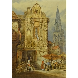  S Prout (British 1783-1852): Strasbourg Market Place, watercolour signed 45cm x 32cm  