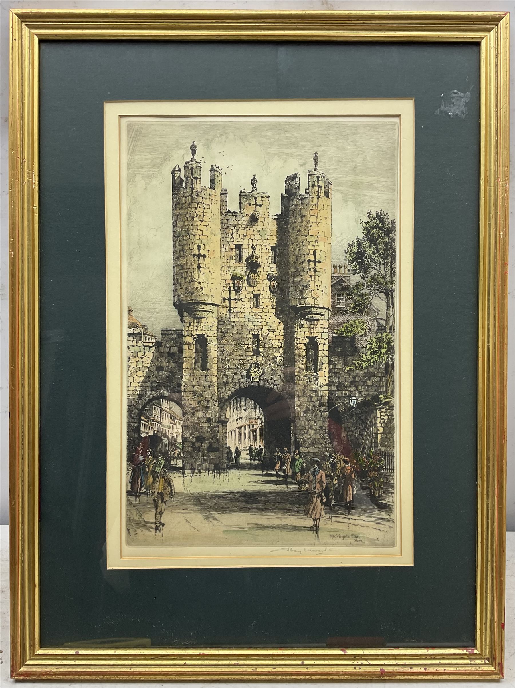 Albany Howarth (British 1872 - 1936): 'Micklegate Bar' and 'Monk Bar' York, pair hand-coloured etchings, one signed in pencil 40cm x 25cm (2)