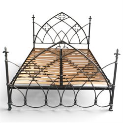 And So To Bed - 'Gothic' 6ft super king with slatted base, forged iron construction with silvered finish, wooden slatted base 