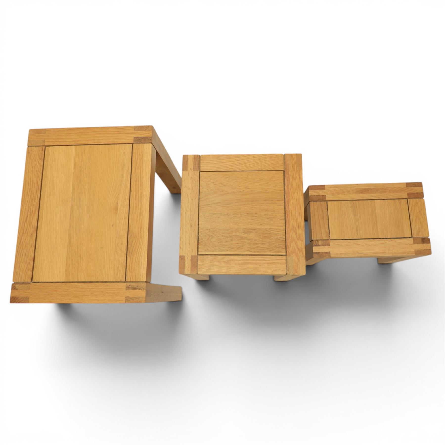 Two solid oak nests of three tables, largest H 60cm, W 55cm