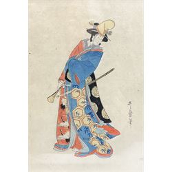 Japanese School (19th century): Edo Japanese Woman, watercolour signed 20cm x 13cm