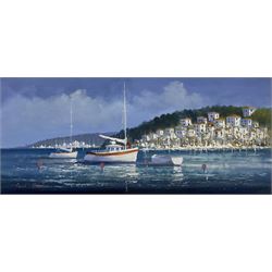 David Short (Nottingham 1940-): Yachts on the Riviera, oil on board signed 17cm x 38cm