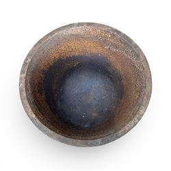 19th century cast iron bell cauldron, with associated wrought iron stand