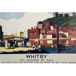After K Hauff (British early 20th century): 'Whitby - It's Quicker By Rail!', Art Deco Style LNER lithograph poster reprinted c1980 originally pub. c1930, 68cm x 99cm