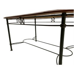 Ernest Menard - cherry wood and wrought metal dining table with glass top, and set six matching dining chairs
