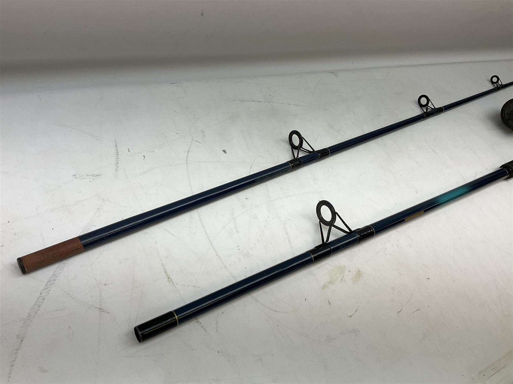Shakespeare 'Composite Beachcaster 1332-300' 10ft two piece rod with Shakespeare alpha reel, Elastiglas two piece fly rod, Ryobi Masterline carbon fibre 'Pioneer PIF 85 Fly 8' 6