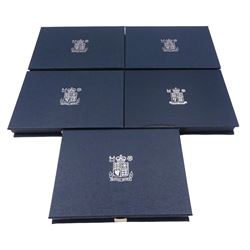 Five The Royal Mint United Kingdom proof coin collections, comprising 1985, 1986, 1988, 1989, 1994, all cased with certificates