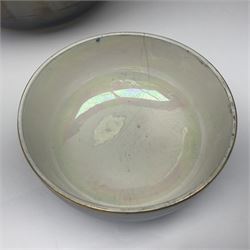 Carlton Ware lustre ginger jar and cover decorated with birds in flight on a blue ground, H32cm