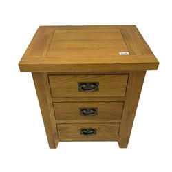 Light oak three drawer bedside lamp chest