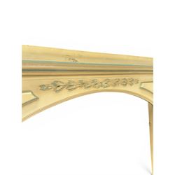 Two large painted pine window or door surrounds, square cornice with arch top, applied mouldings (widths 180cm and 130cm)