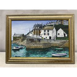 After Fred Yates (British 1922-2008) : ‘Porthleven - Cornwall’, oil on canvas signed, titled and dated 1974 verso 24cm x 37cm 