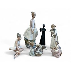 Three Lladro figures, Bashful Bather 5455, Pepita no 5372 and girl with lamb no 1010, toge...