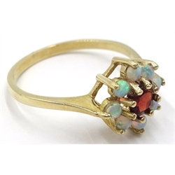  9ct gold garnet and opal cluster ring hallmarked    