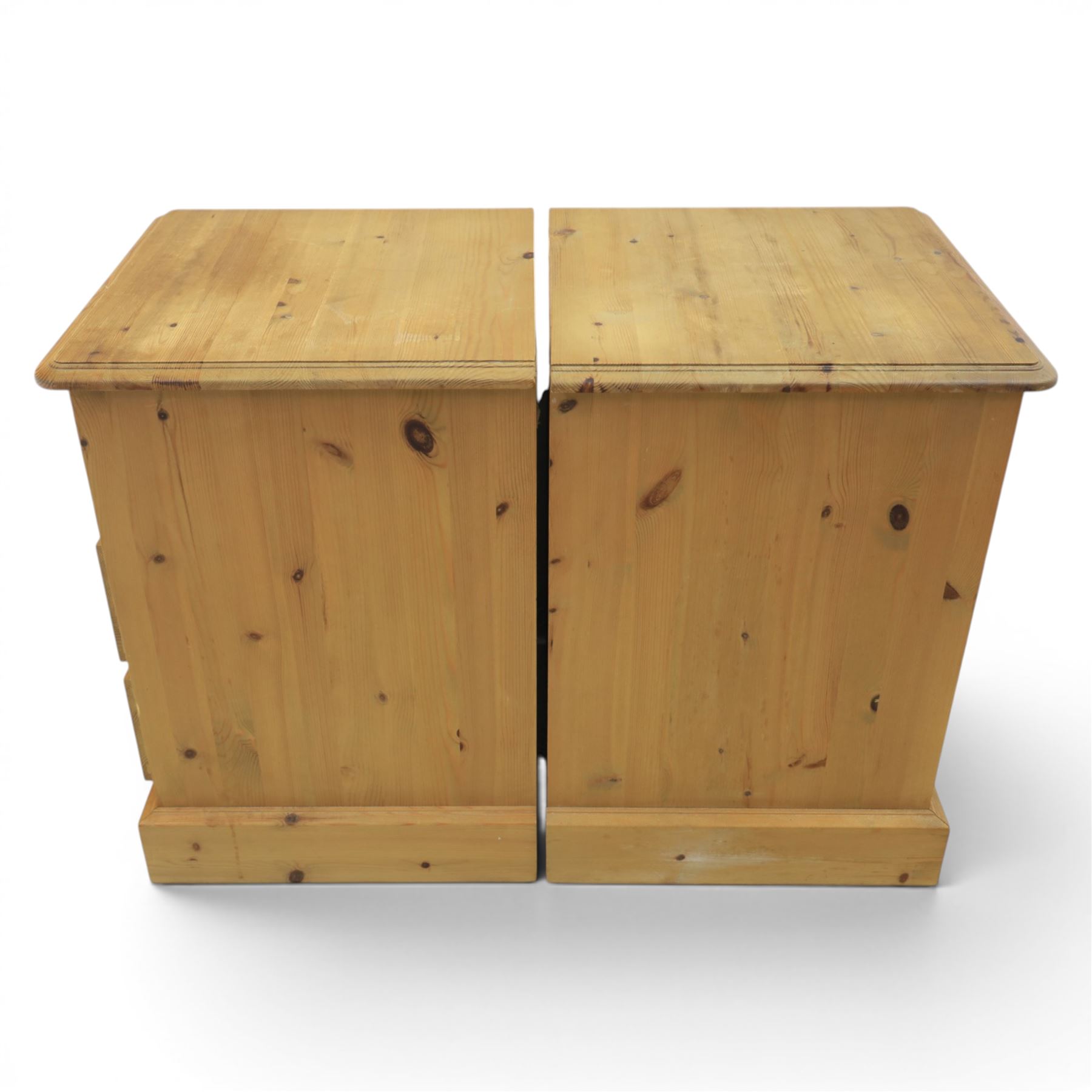 Pair of solid pine three drawer bedside pedestal chests
