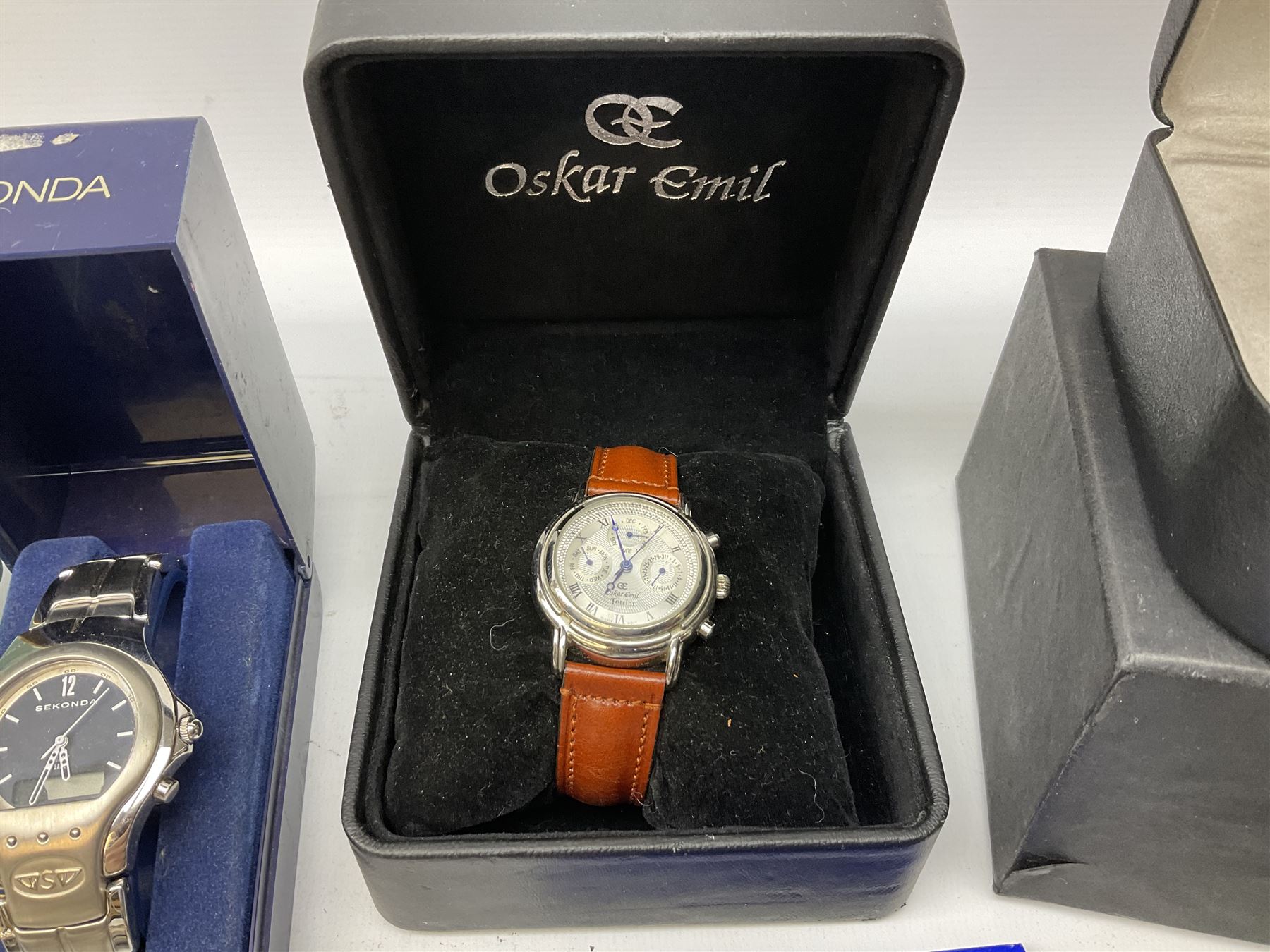 Collection of wristwatches including Accurist World Time chronograph quartz, Lorus chronograph 100m stainless steel quartz, Oskar Emil Torrini, two Citizen automatics, Seiko ladies Vivace, Titus, Limit and Tissot