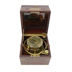 Grant & Son of Carlisle- Fine late 19th century 56 hours (2-day) Marine Chronometer, c1880, in a lockable mahogany brass bound box numbered 5602, with a separate glazed viewing lid and decorative brass shield inset to the top, with a 3-1/2