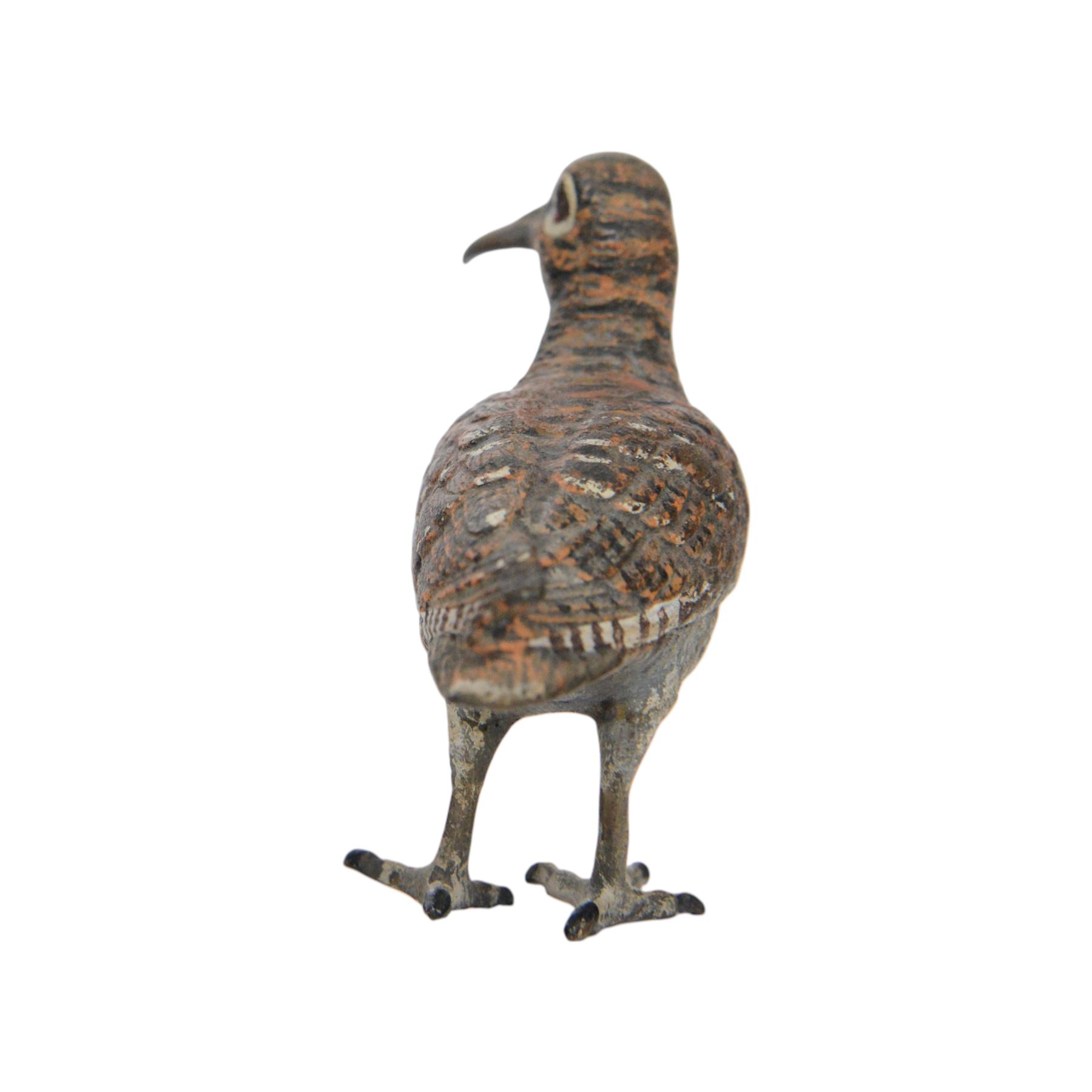 Cold painted bronze, of a woodcock, together with cold painted bronze pheasant, woodcock H6cm