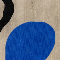 Rugs by Design - ‘Soft Landing’ Nepalese thick pile wool rug, with contemporary abstract design on a taupe ground, decorated with rounded blue forms and a bold black irregular loop motif