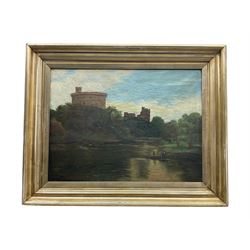 WB (British early 20th century): Castle Landscape, oil on canvas signed with initials and dated 1910, gilt frame