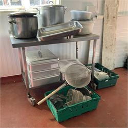 Stainless steel cooking pots, Mermaid Aluminium steamer trays, stainless bowls, pie trays, sieves, measuring jugs  - THIS LOT IS TO BE COLLECTED BY APPOINTMENT FROM DUGGLEBY STORAGE, GREAT HILL, EASTFIELD, SCARBOROUGH, YO11 3TX