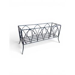 Wrought iron rectangular garden planter, gothic arch detail