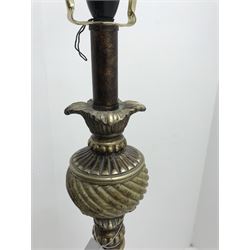 Gilt and bronzed standard lamp with reeded column, H138cm