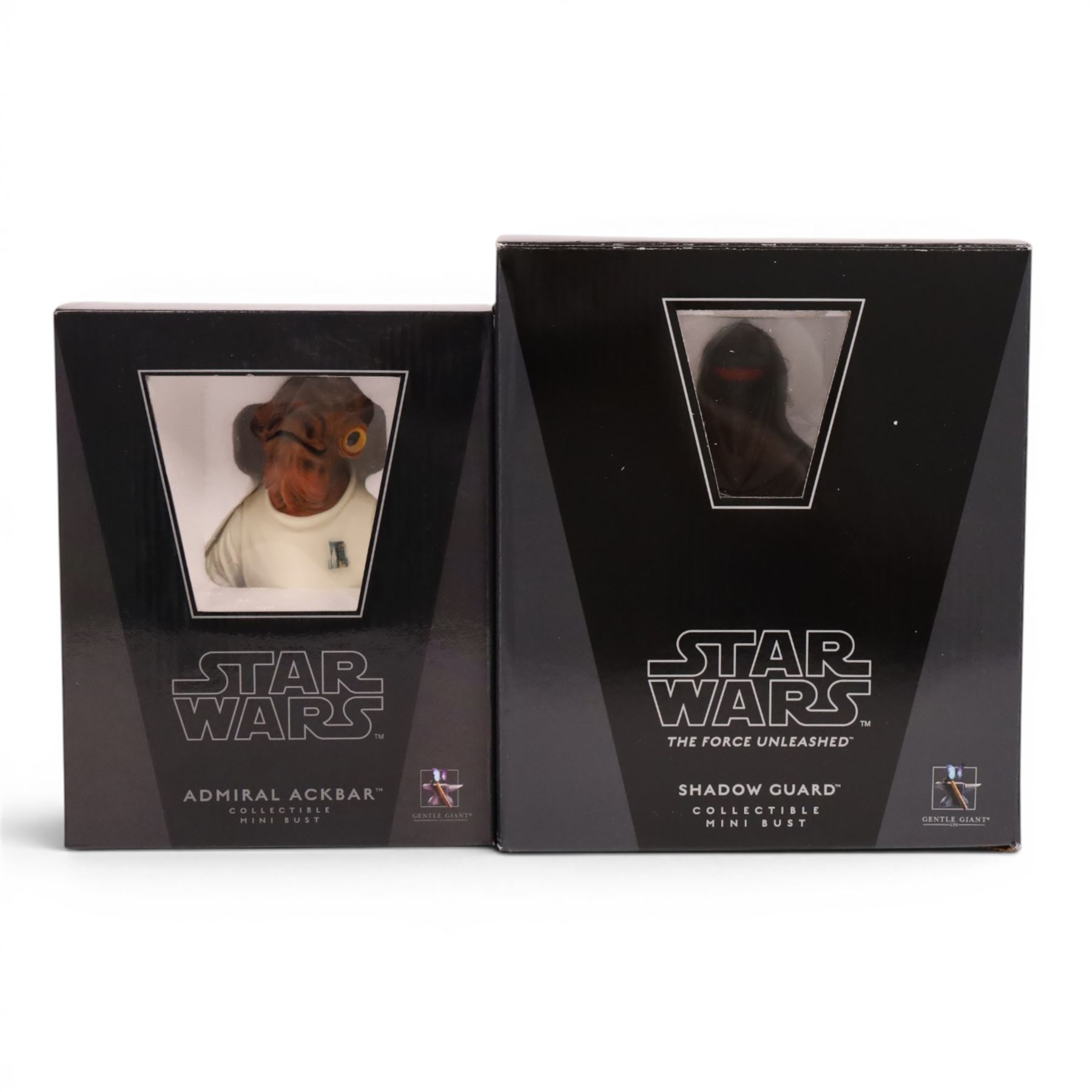 Two Gentle Giant limited edition Star Wars Collectible Mini Busts, Admiral Ackbar and The Force Unleashed Shadow Guard, both boxed with certificates