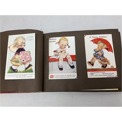 Fine and large collection of approximately one-hundred and seventy Mabel Lucie Attwell postcards; some loose but predominantly loose mounted in two photograph albums