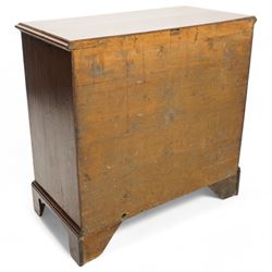 George III oak and mahogany banded chest, moulded rectangular top over two short and three long drawers, fitted with circular pressed brass handle plates and ring handles, on bracket feet