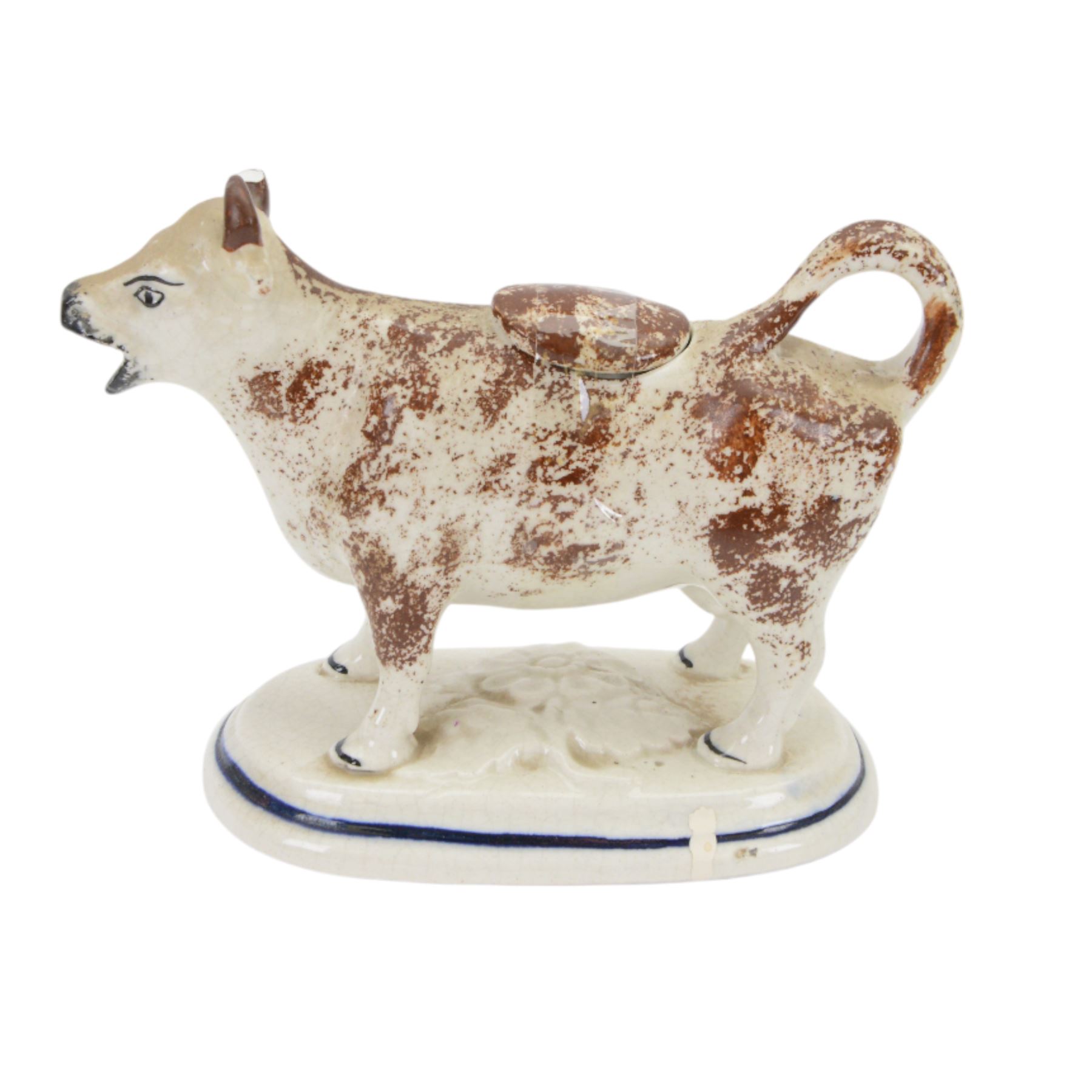 Collection of 19th century and later cow creamers, including three black glaze examples, two mottled brown examples etc  