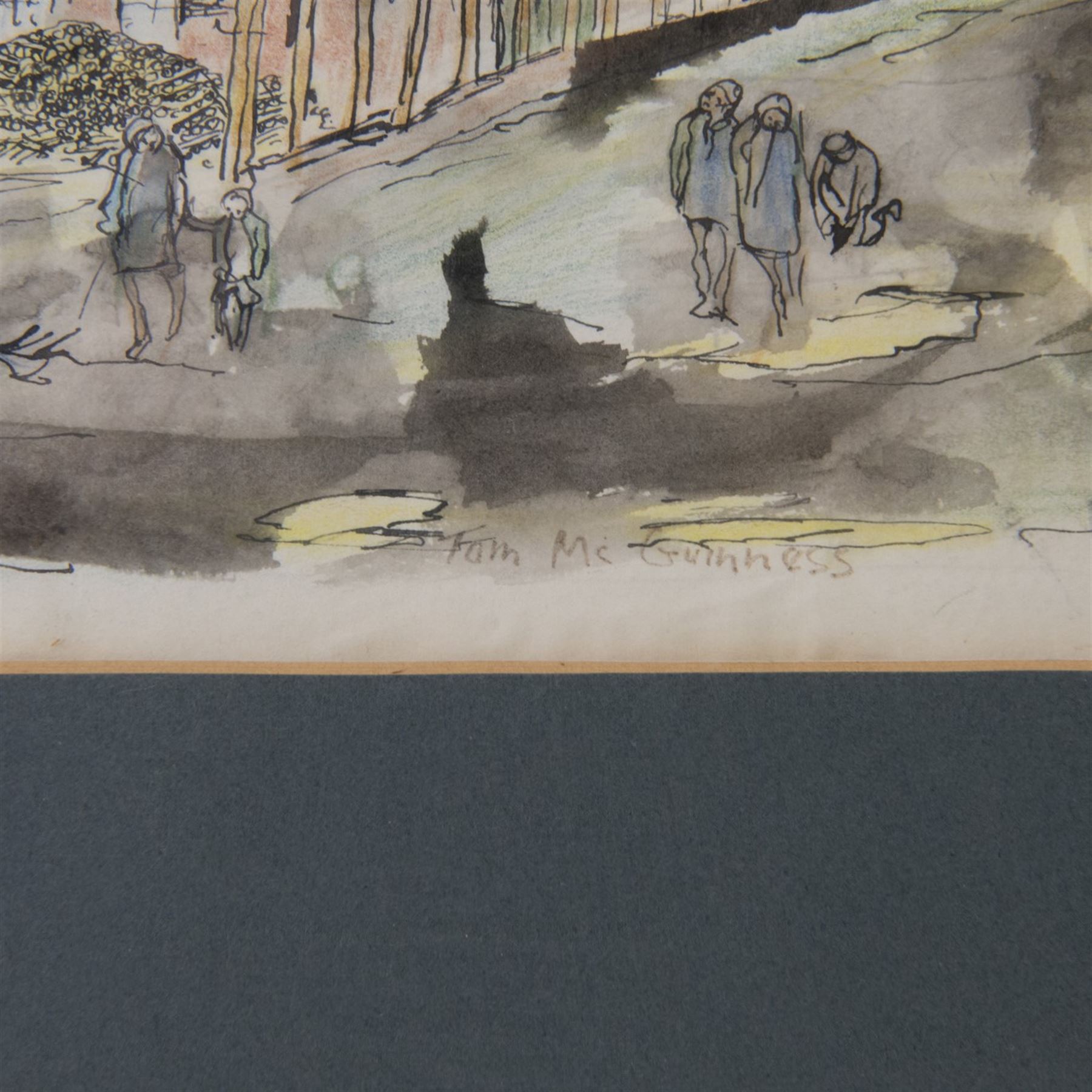 Tom McGuinness (Northern British 1926-2006): Outside the Mine, watercolour and ink signed 20cm x 49cm 