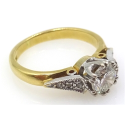  Single stone diamond gold ring, with diamond set shoulders, hallmarked 18ct central diamond approx 0.45 carat    