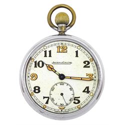  WWII British Military Army issue lever pocket watch by Jaeger-LeCoultre, Cal 467, white dial with luminous hour and minute markers, back case issue markings ^ G.S.T.P F003659