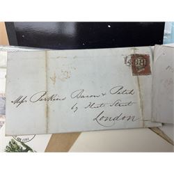 Great British and World stamps, including Queen Elizabeth II mint decimal stamps mostly in presentation packs, various first day covers, small number of Queen Victoria imperf penny reds on covers/letters, half penny bantam and other QV issues, Argentina, Egypt, France, Chile, Italy, India etc, housed in folders and loose, in one box