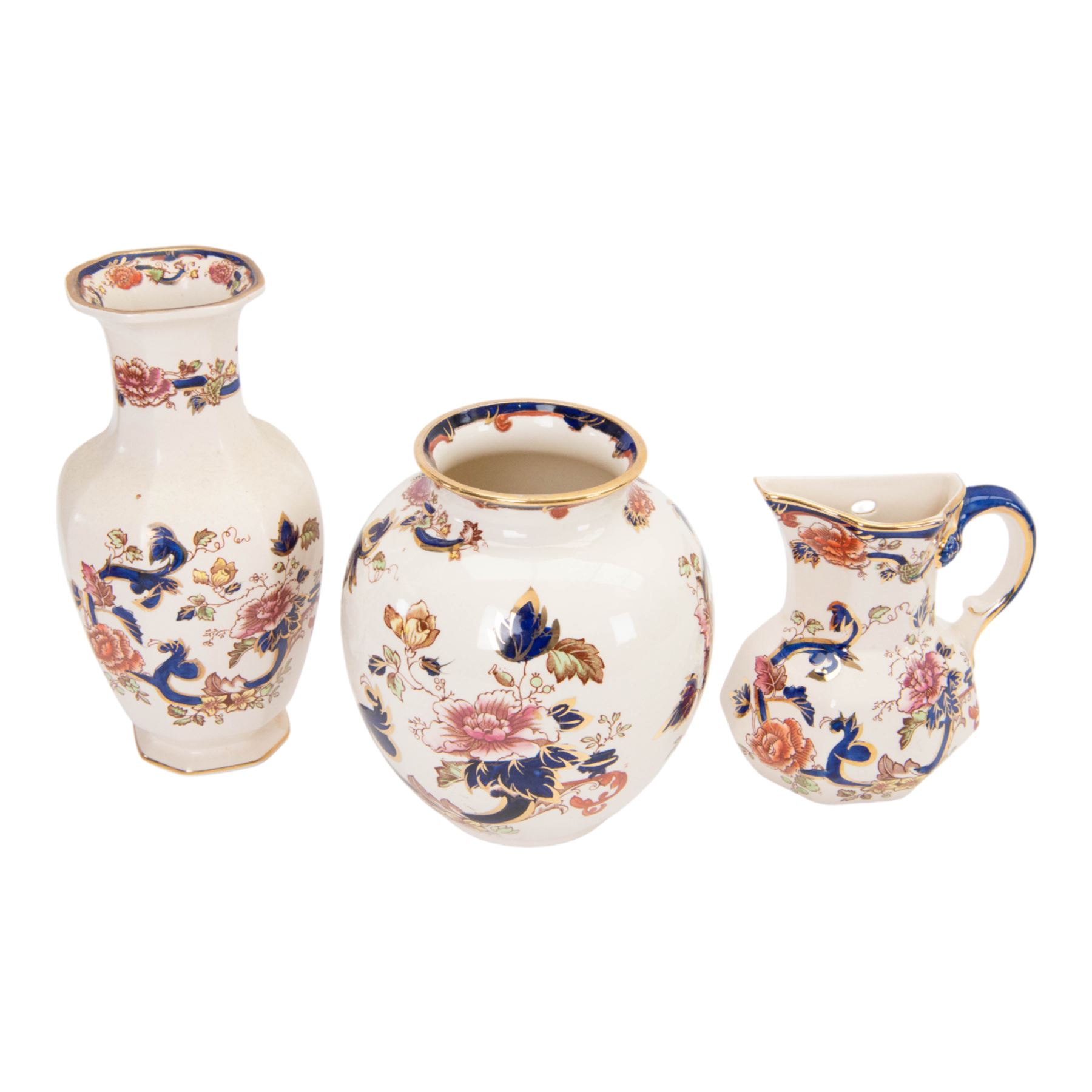 Collection of Mason ‘Mandalay’ pattern ceramics, to include vase and cover, two clocks, candle sticks, wall vases, ginger jar etc 