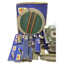 Hornby Dublo - three-rail electric track including boxed D1 turntable, boxed and loose points, boxed and loose switches, three power control units and  large quantity of loose sections