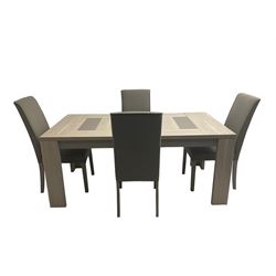 Wayfair Veasley - washed oak finish rectangular dining table, and set four high back dining chairs upholstered in grey fabric