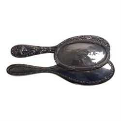 Group of silver, including matchbox cover, open salt, brush mounts and three napkin rings, together with a collection of silver plated cutlery, cruets etc