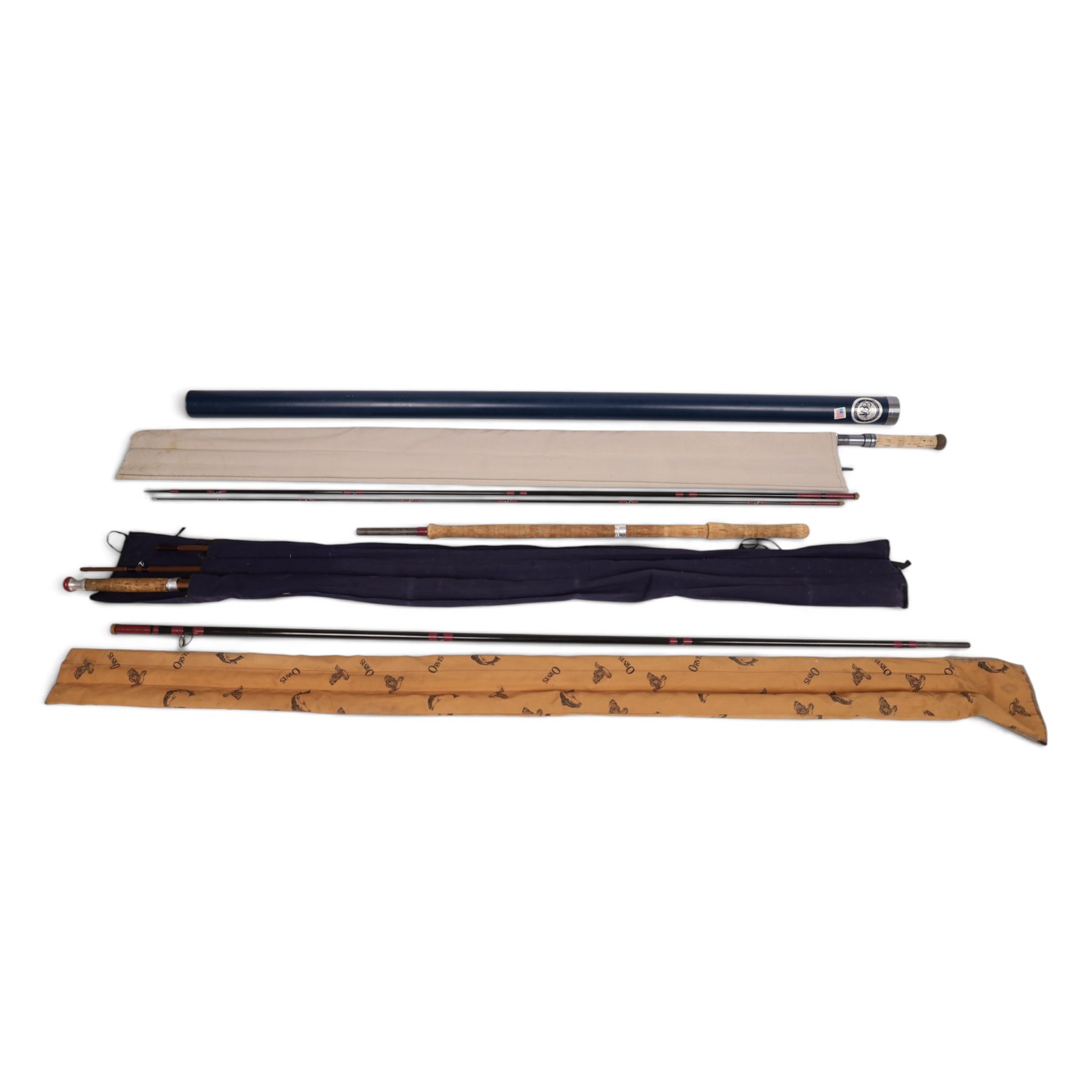 Four fishing rods, comprising Orvis Graphite 15ft 3, Thomas & Thomas 15ft, Bruce & Walker Cordon Bleu 15ft and Bruce & Walker 16ft 6in