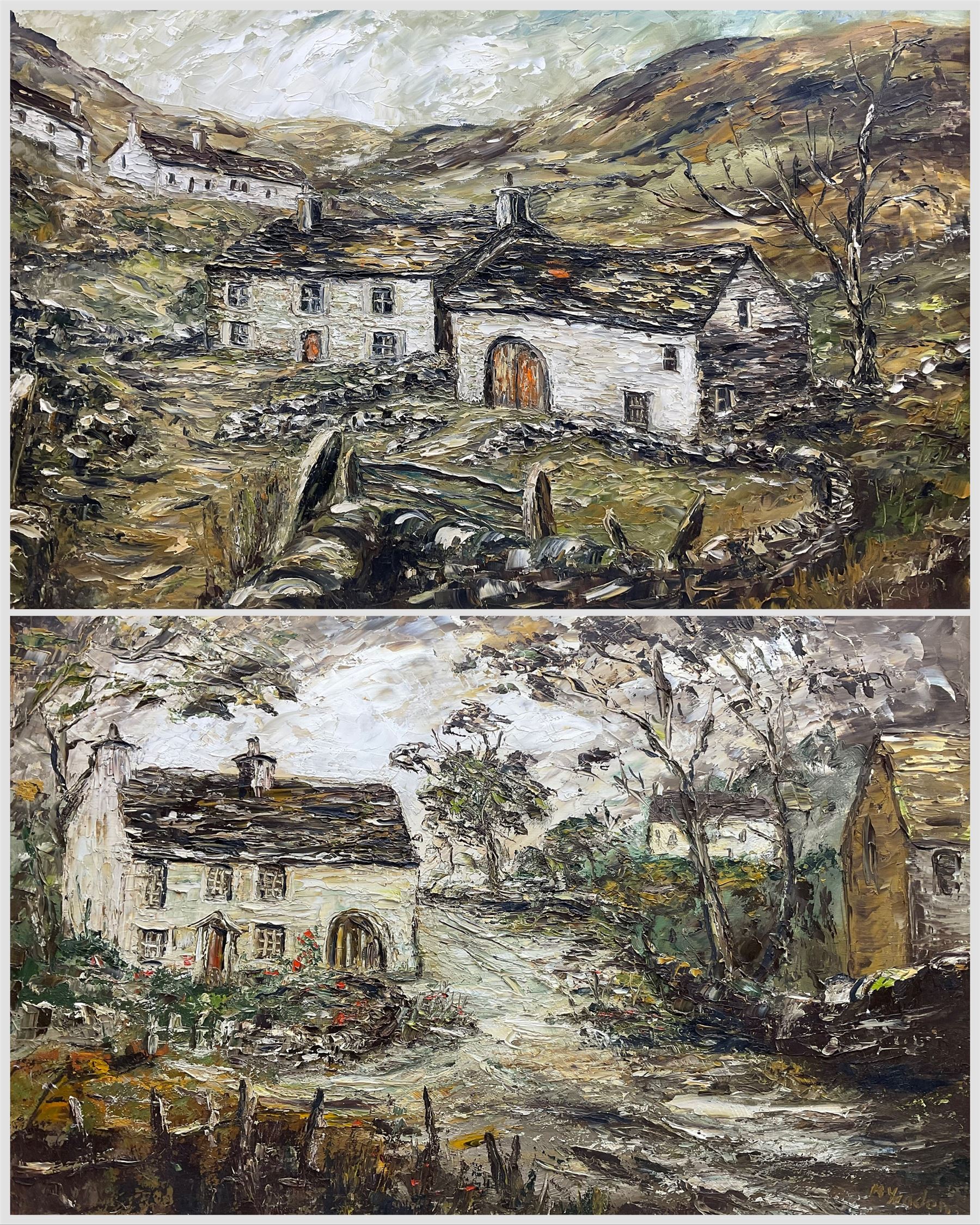 M Yeadon (Northern British Contemporary) 'Lakeland Cottage at Silverdale - Westmorland' and 'Farm in Swaledale', pair oils on board signed, titled verso 50cm x 75cm (2)