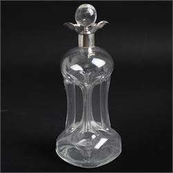Edwardian glass glug glug decanter with silver collar H23cm Birmingham 1901 Maker John Grinsell & Sons and a cut and etched glass jug (2)