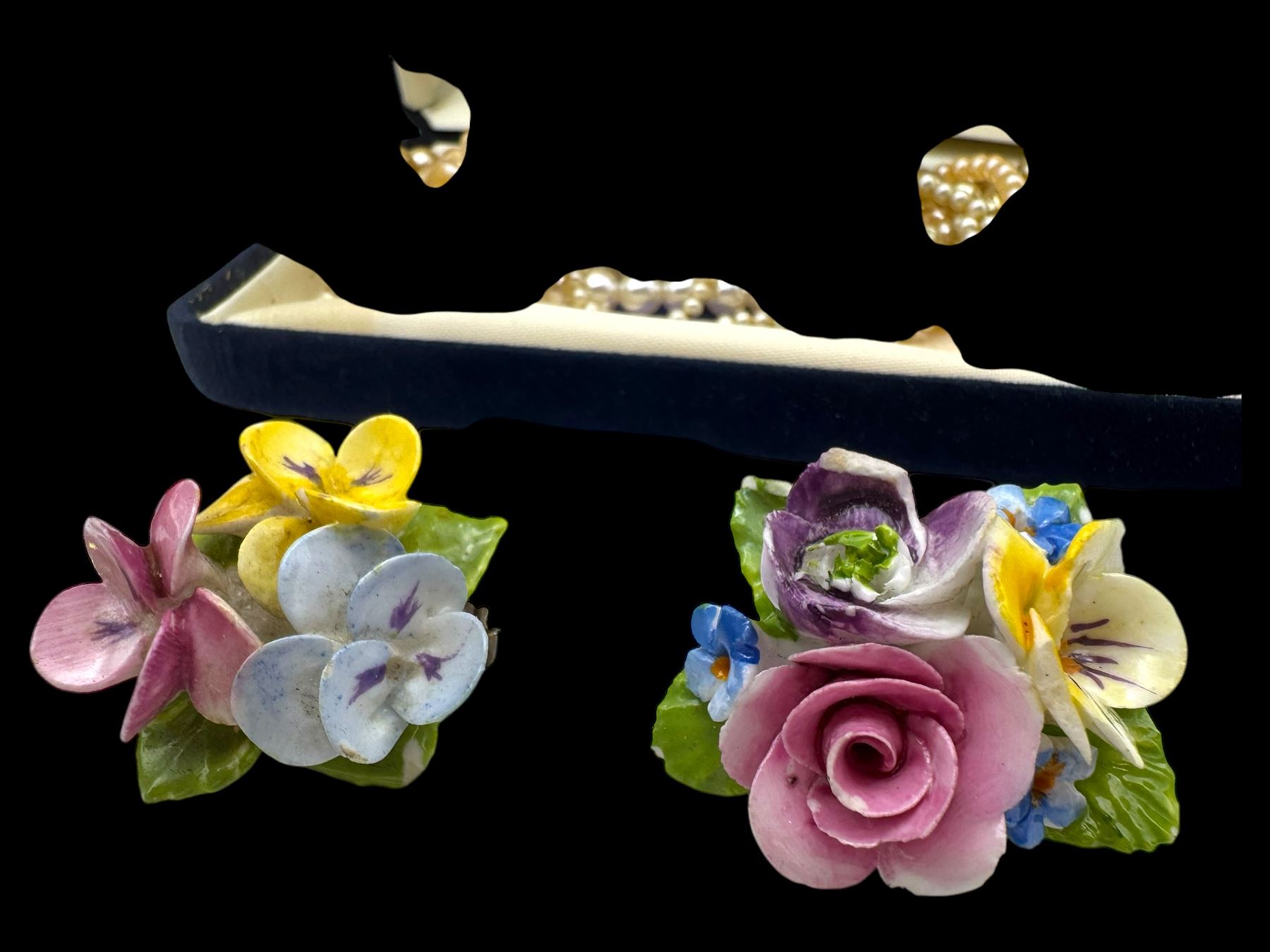 Four pairs of 9ct gold stud earrings, silver stone set stud earrings and a collection of costume jewellery brooches and bead necklaces