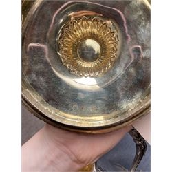 George III silver two handled campana shape cup and cover with pineapple lift, the body with cartouche surrounded by flowers above leaves and scrolls on a pedestal foot with acanthus leaf decoration H29cm London 1764, makers marks rubbed